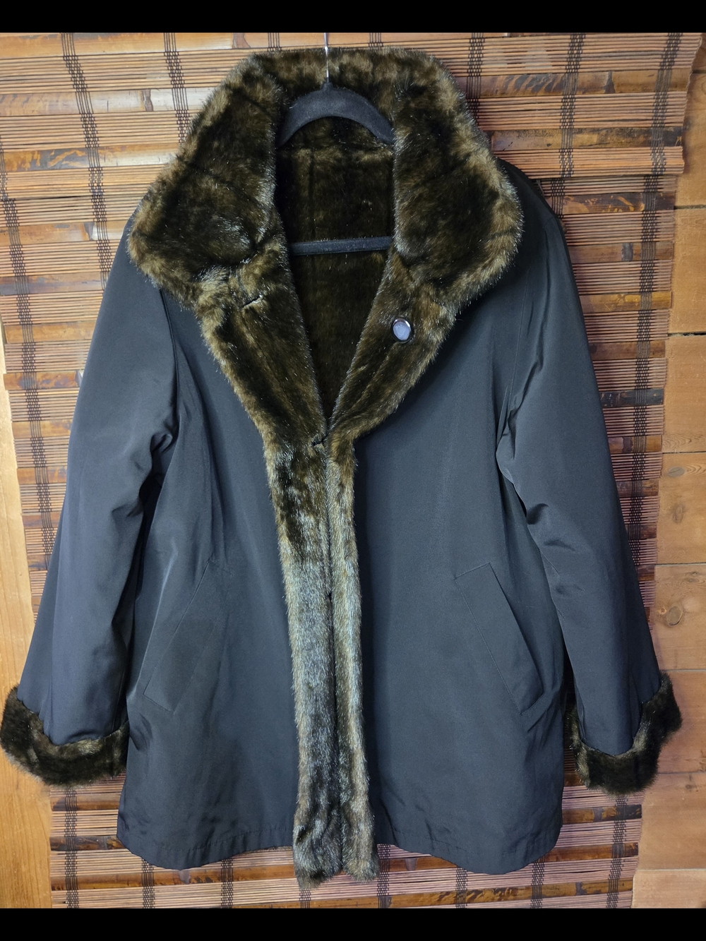 Fitz-Wright Reversible Faux Fur Jacket Women’s Sz Large Brown Pockets